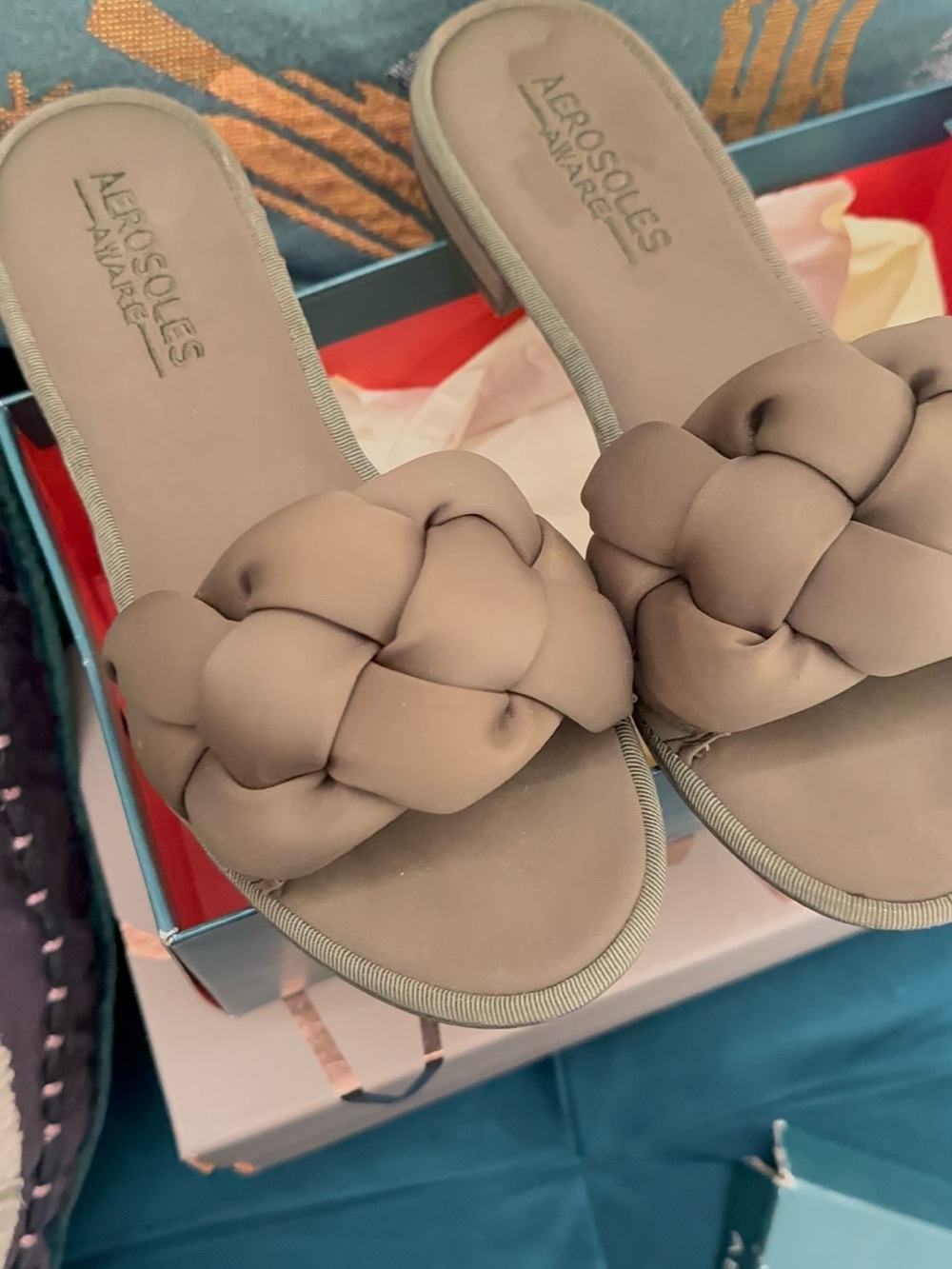 AEROSOLES Braided Slide Mules in Taupe Brown